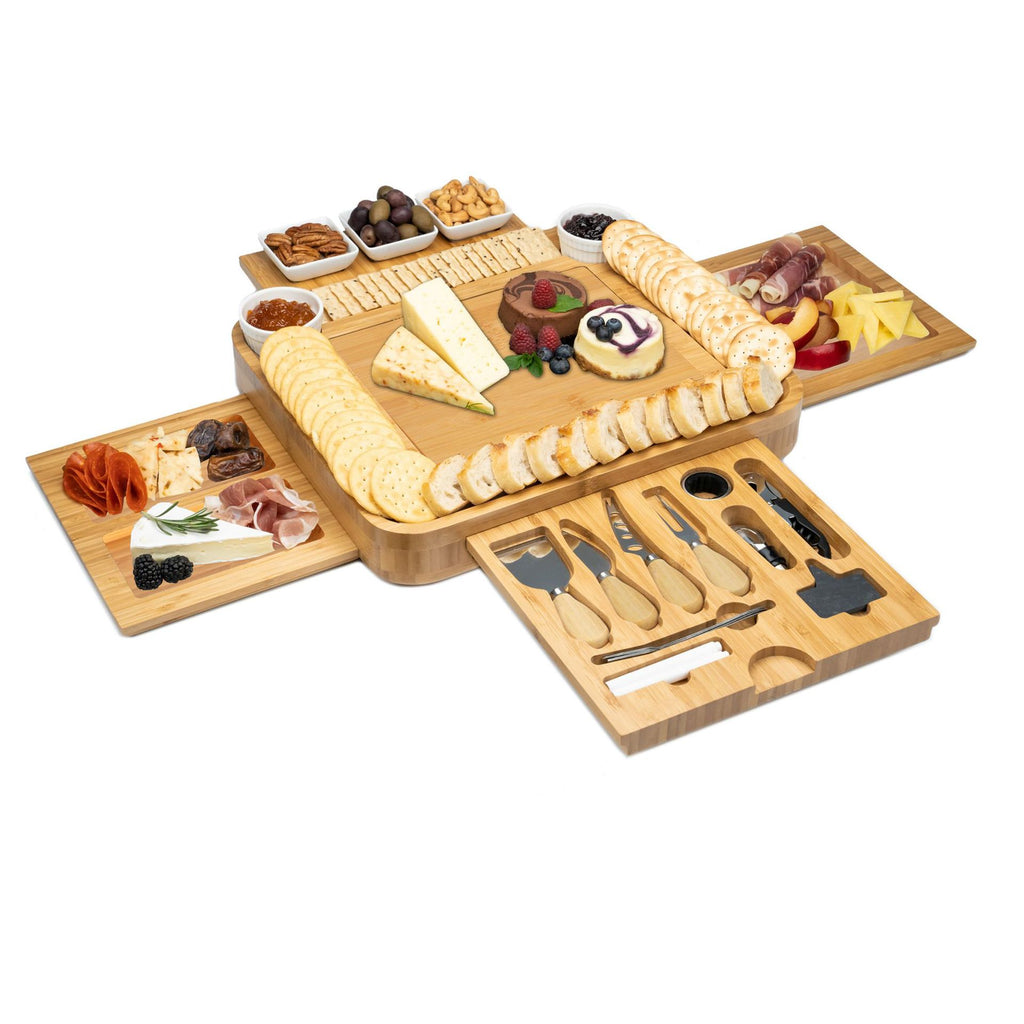 Sun Lake Supply Bamboo Four-Drawer Cheese & Charcuterie Board Complete Serving Set