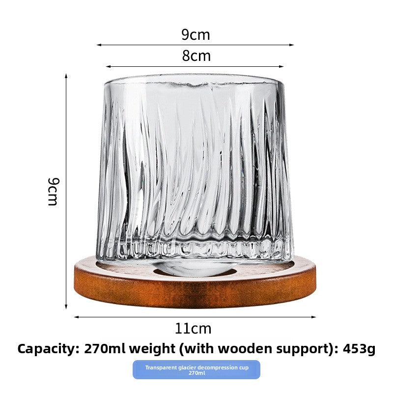 Rotating Pattern Whiskey Glass with Wooden Base