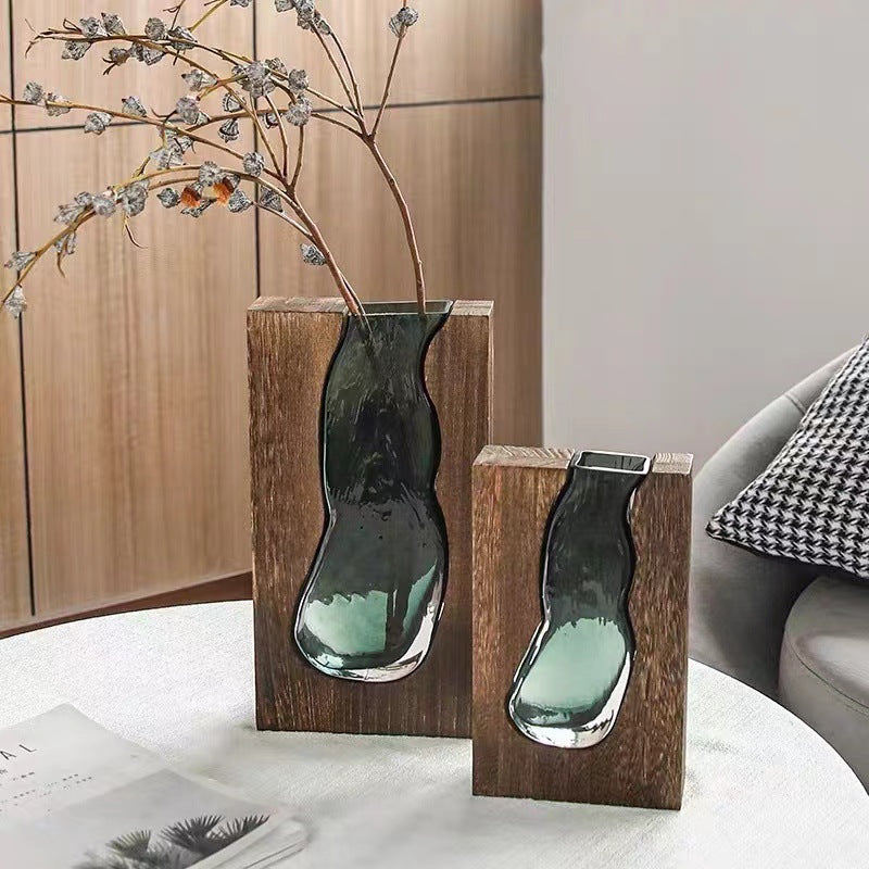 Sun Lake Supply Wood & Glass Wall Vase ? Modern Decorative Flower Vase in Two Sizes