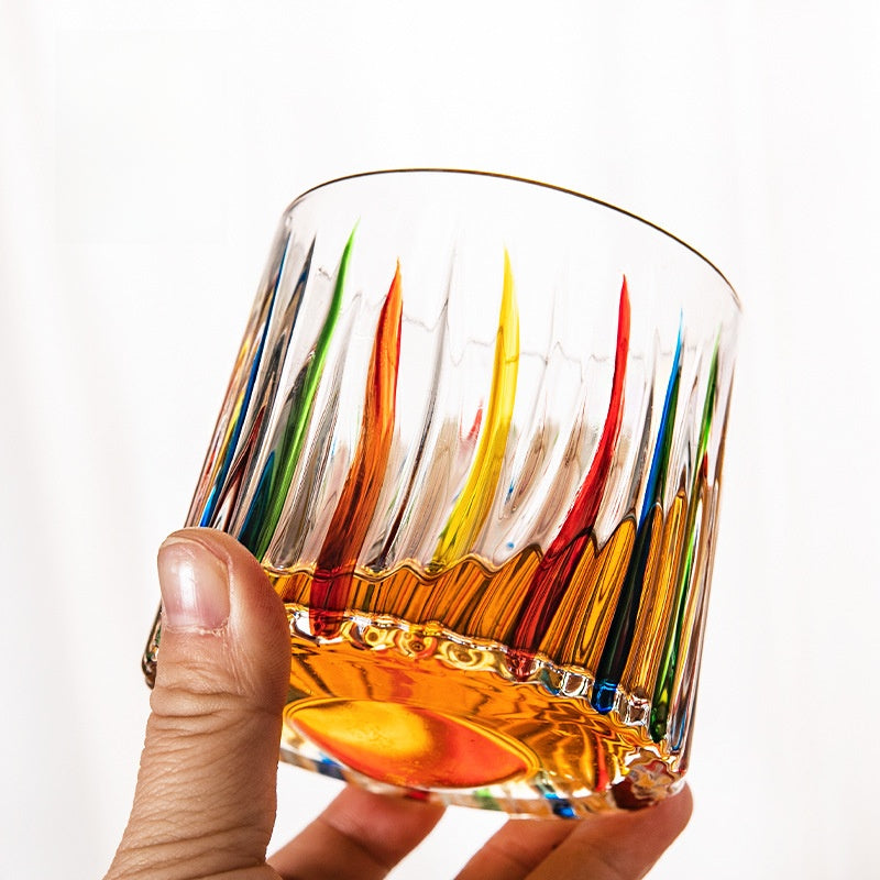 Rotating Pattern Whiskey Glass with Wooden Base