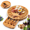 Sun Lake Supply Bamboo Cheese & Charcuterie Board Circular Drawer Space Saving Design