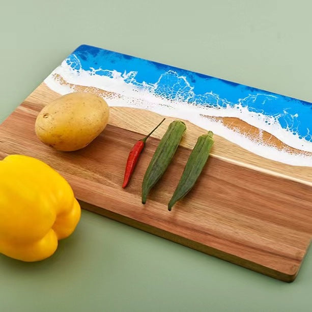 Sun Lake Supply Ocean Wave Resin Large Cutting Board Handcrafted Wood & Epoxy Coastal Serving Board