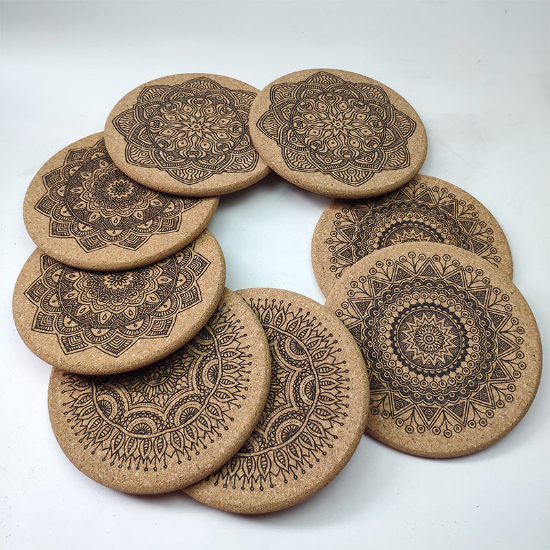 Sun Lake Supply Nordic Mandala Cork Coaster Set with Holder