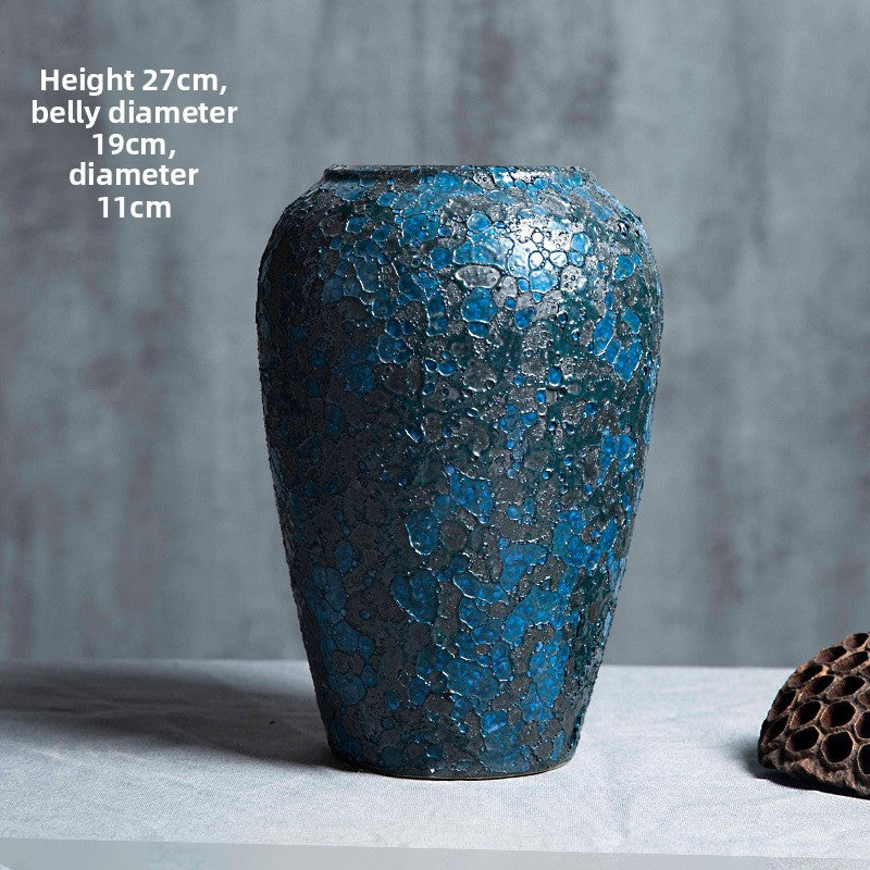 Sun Lake Supply Textured Blue Ceramic Vase Artisan Decorative Vase Available in Multiple Sizes