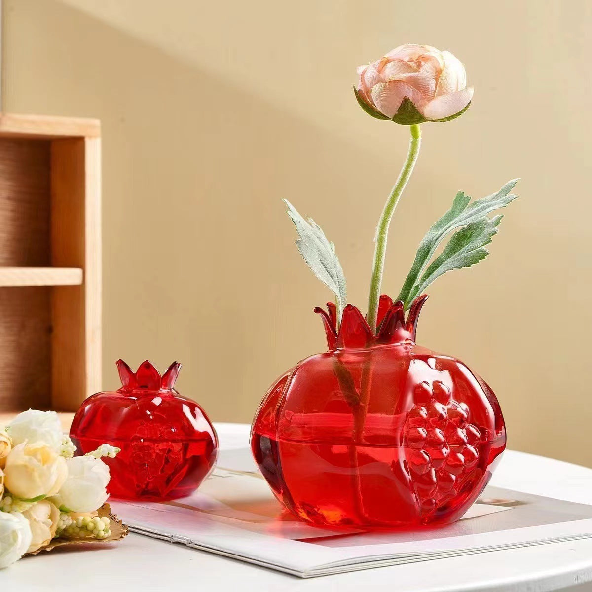 Sun Lake Supply Pomegranate Glass Vase - Sculptural Red Art Vase for Modern Home Decor
