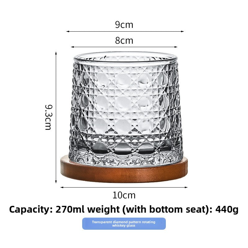 Rotating Pattern Whiskey Glass with Wooden Base