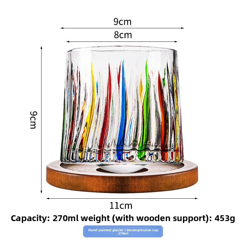 Rotating Pattern Whiskey Glass with Wooden Base