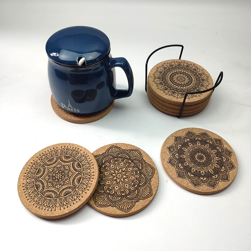Sun Lake Supply Nordic Mandala Cork Coaster Set with Holder