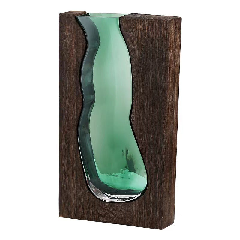 Sun Lake Supply Wood & Glass Wall Vase ? Modern Decorative Flower Vase in Two Sizes