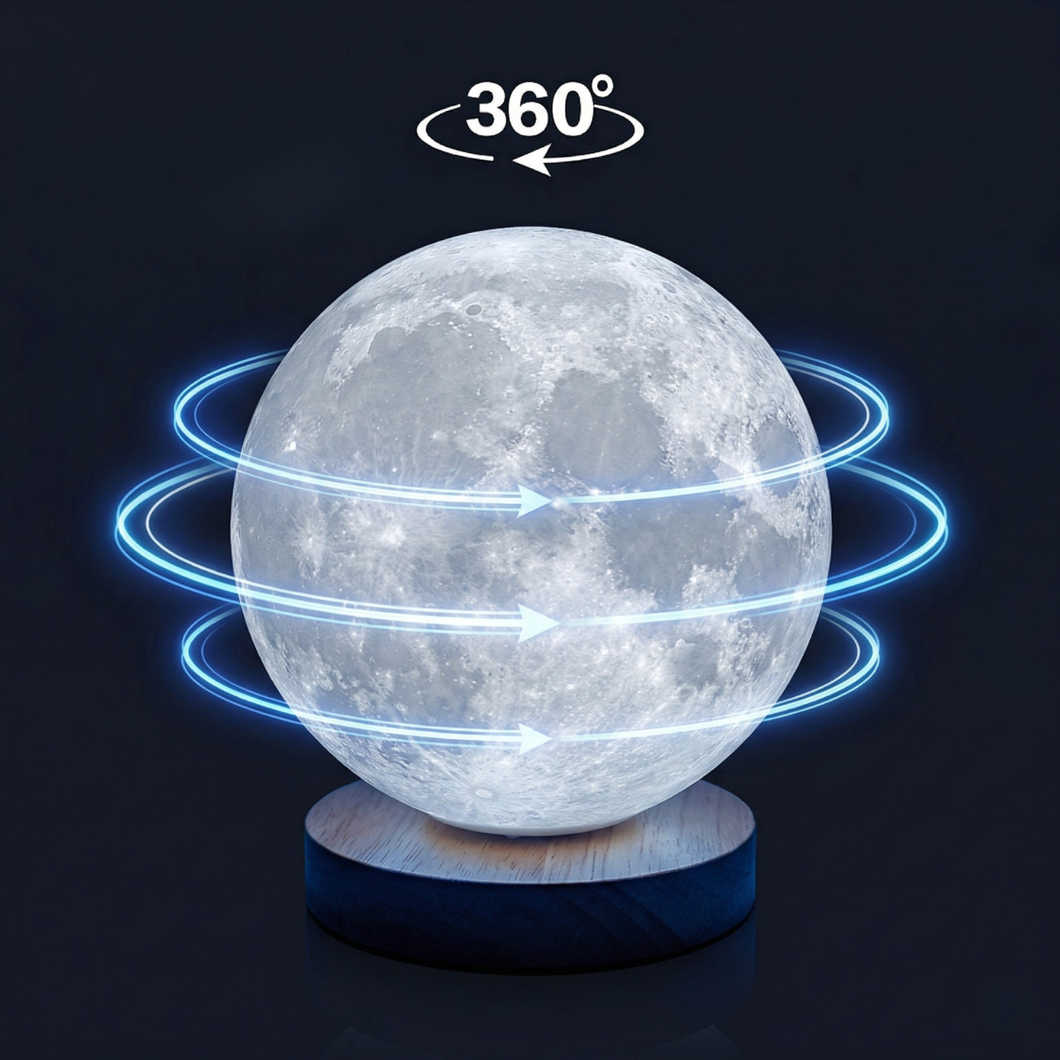 18cm 3D Moon Lamp with 360° Rotation – LED Night Light, Remote Control, 3-Color Warm White & 16-Color RGB Multicolor Bedside Lamp
