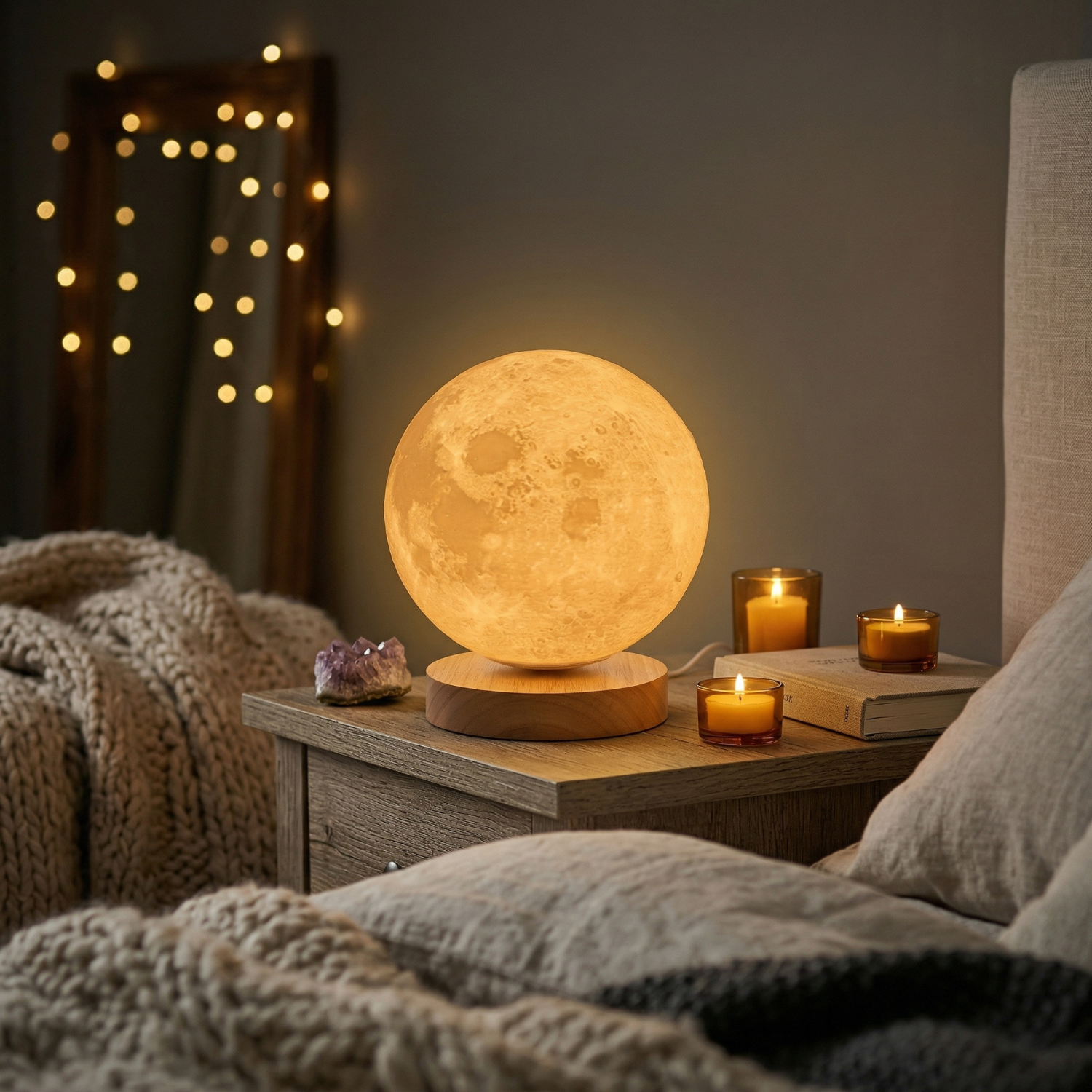 18cm 3D Moon Lamp with 360° Rotation – LED Night Light, Remote Control, 3-Color Warm White & 16-Color RGB Multicolor Bedside Lamp