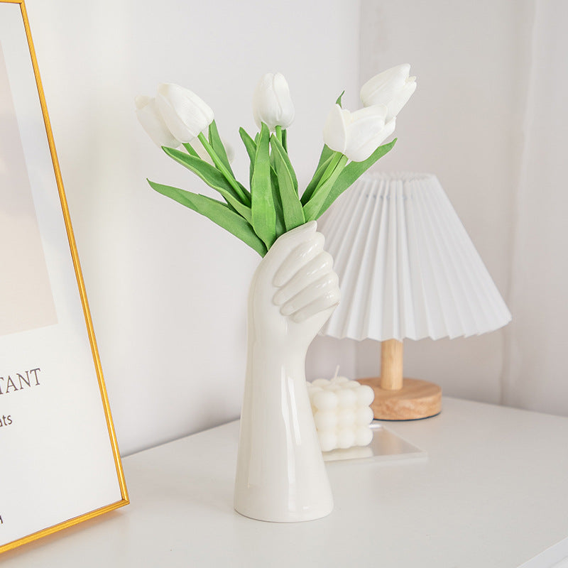 Sun Lake Supply Ceramic Hand Vase Sculpture Modern Flower Vase for Minimalist & Artistic Home Decor