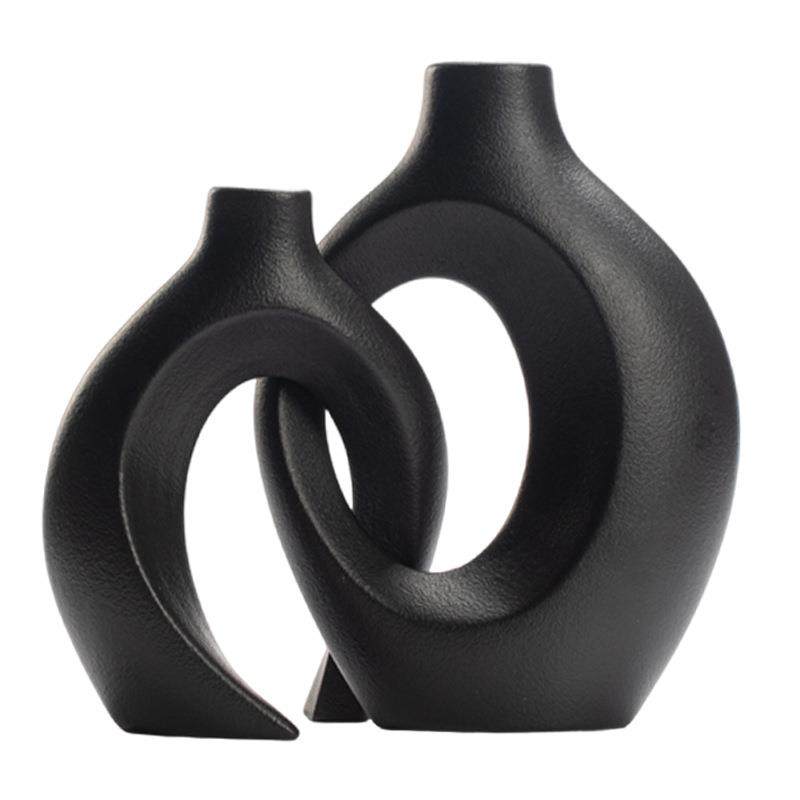 Sun Lake Supply 2-Piece Decorative Vase Set ? Modern Sculptural Ceramic Vases for Home Decor
