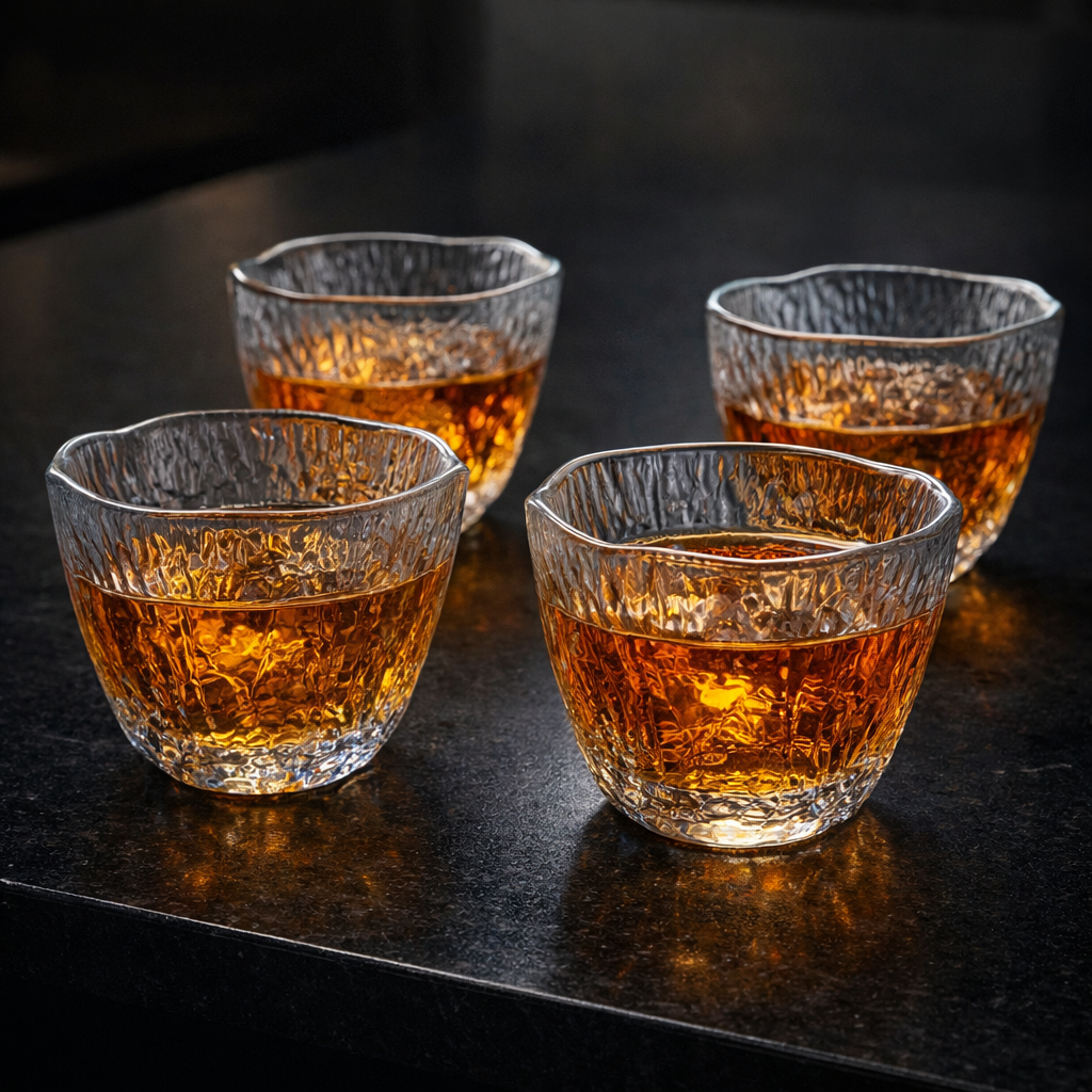Japanese Hammered Whiskey Glass Tumbler (Lead-Free, Heat-Resistant) – Minimalist 160ml Cup for Bourbon, Scotch & Cocktails