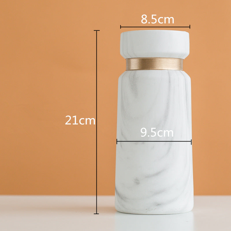Marble-Effect Ceramic Vase - Modern Floral Decor with Gold Accent