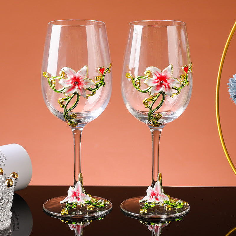 Sun Lake Supply Floral Enamel Designed Wine Glass Set