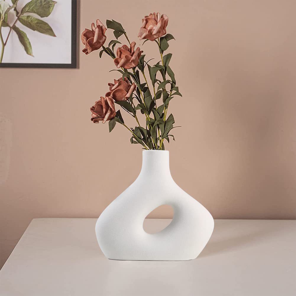 Modern Sculptural Ceramic Vase with Hollow Center – Minimalist Home Decor