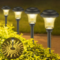 Solar Garden Stake Lights with Decorative Flower Pattern, Waterproof LED Pathway Lighting, Warm White Auto On at Night, 1–6 Pack
