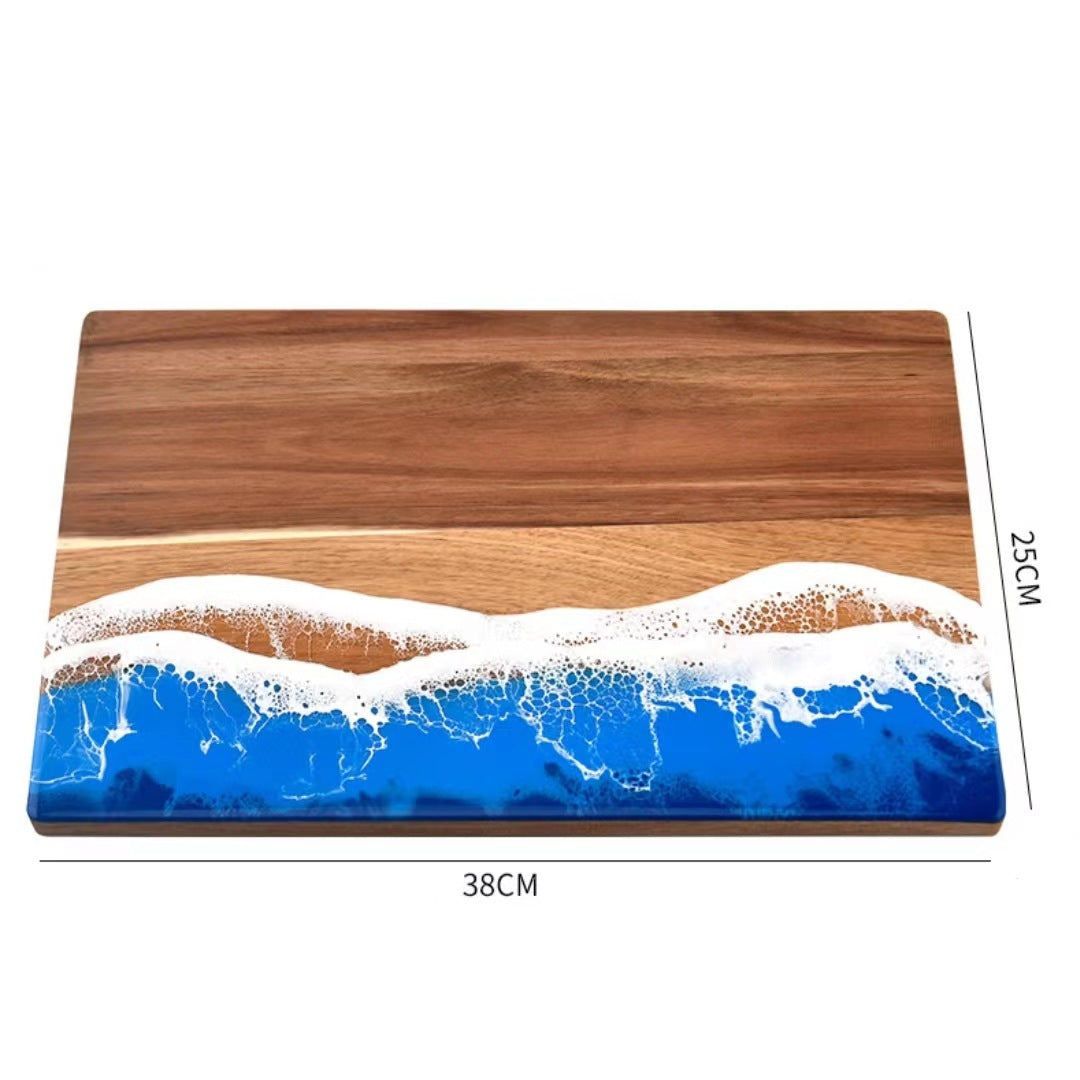 Sun Lake Supply Ocean Wave Resin Large Cutting Board Handcrafted Wood & Epoxy Coastal Serving Board