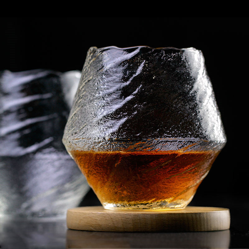 Hand-Blown Japanese Hammered Whiskey Glass – Glass Rock Tumbler for Bourbon, Scotch & Cocktails