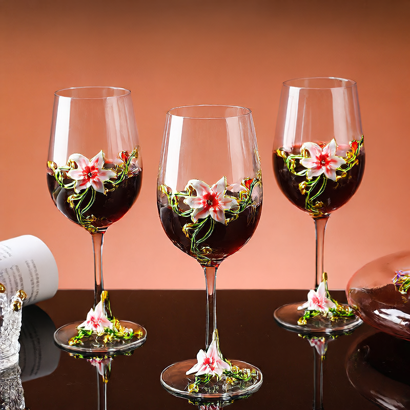 Sun Lake Supply Floral Enamel Designed Wine Glass Set