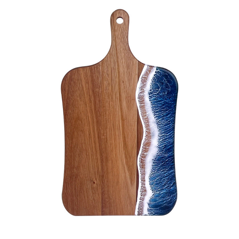Sun Lake Supply Coastal Resin Charcuterie & Cutting Board ? Ocean Wave Wood Handle Serving Board