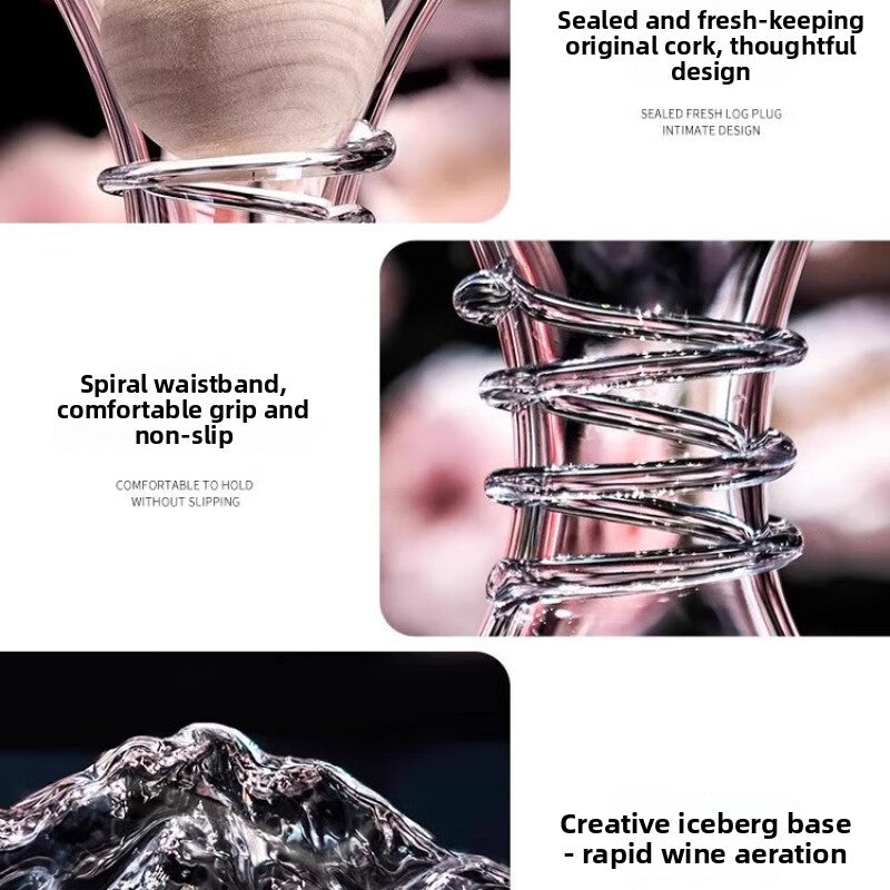Mountain-Inspired Crystal Wine Decanter ? Sculptural Glass with Cork Stopper