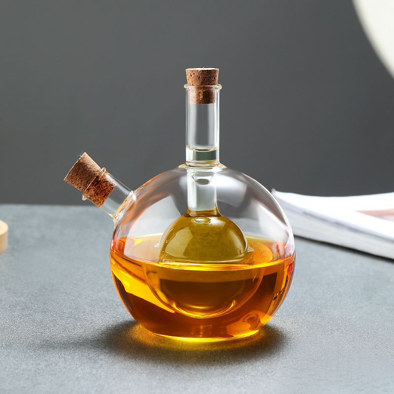 Sun Lake Supply Dual Chamber Glass Cruet ? Modern Oil & Vinegar Pour Bottle for Elevated Cooking