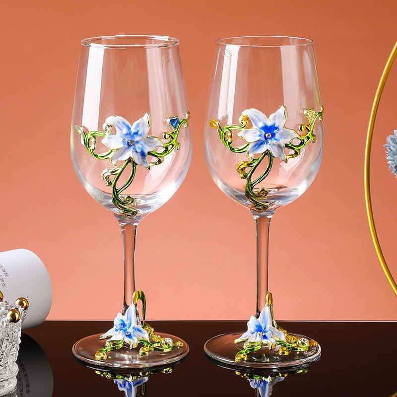 Sun Lake Supply Floral Enamel Designed Wine Glass Set