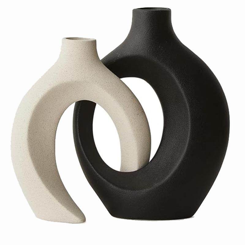 Sun Lake Supply 2-Piece Decorative Vase Set ? Modern Sculptural Ceramic Vases for Home Decor
