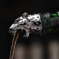 Leopard pourer stopper, silver animal head with spots for wine bottles