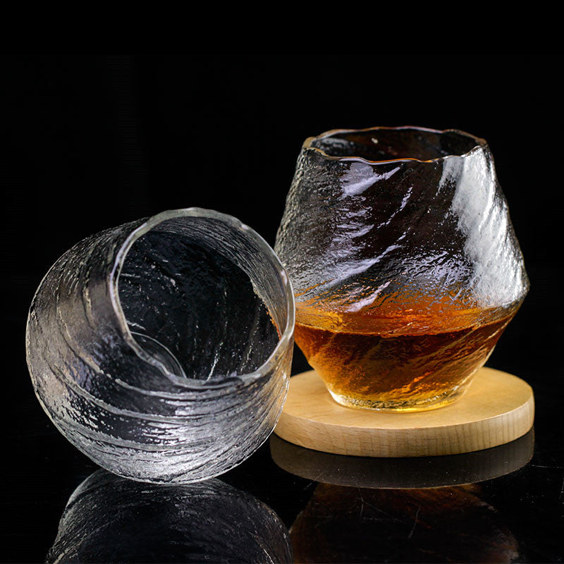 Hand-Blown Japanese Hammered Whiskey Glass – Glass Rock Tumbler for Bourbon, Scotch & Cocktails