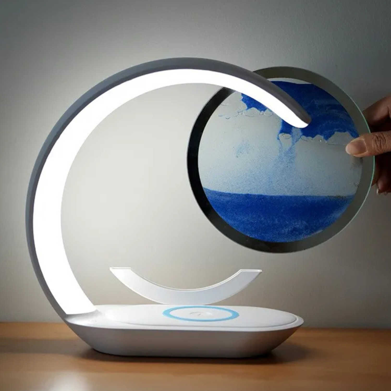 3D Sand Art Lamp with Wireless Charging Pad | LED Night Light USB Desk Lamp | Touch Control | 15W Fast Charge | Home Decor Gift