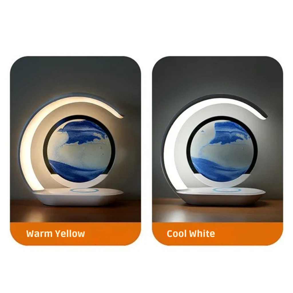 Two light fixtures showing warm yellow and cool white lighting options.