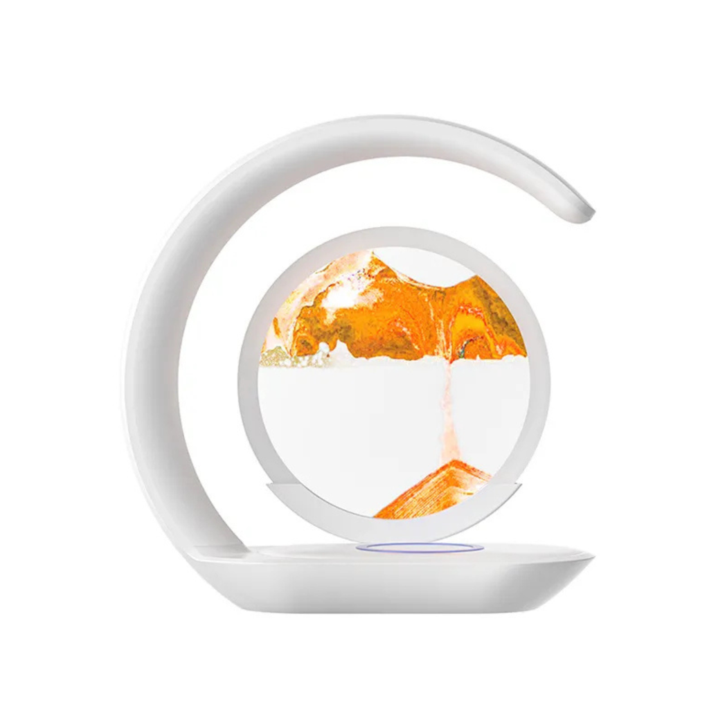 Decorative sand art with orange interior and white exterior on a white background