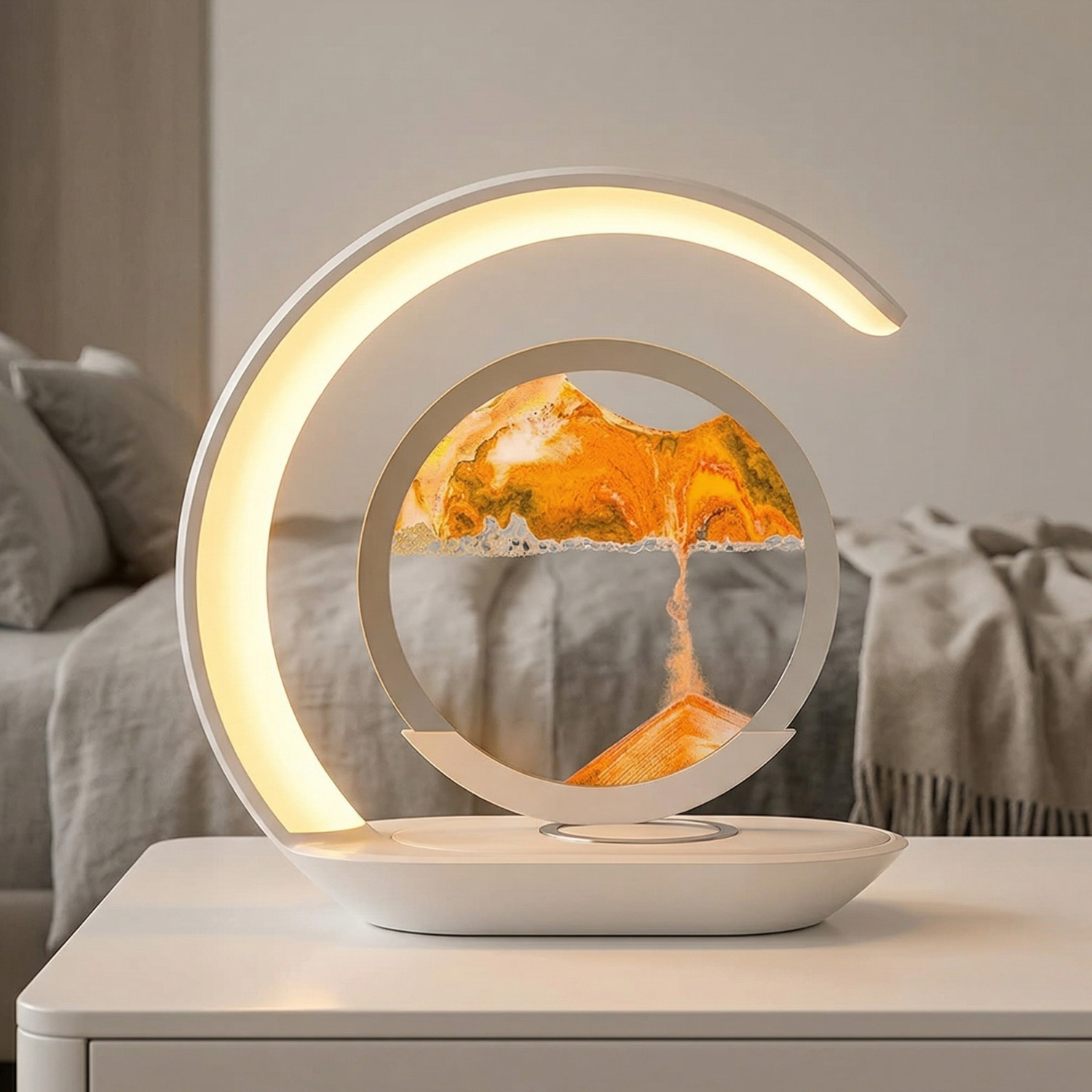 3D Sand Art Lamp with Wireless Charging Pad | LED Night Light USB Desk Lamp | Touch Control | 15W Fast Charge | Home Decor Gift