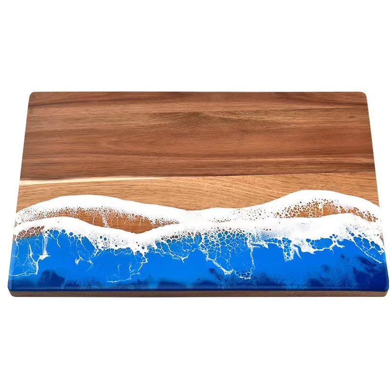 Sun Lake Supply Ocean Wave Resin Large Cutting Board Handcrafted Wood & Epoxy Coastal Serving Board