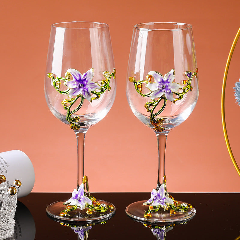 Sun Lake Supply Floral Enamel Designed Wine Glass Set