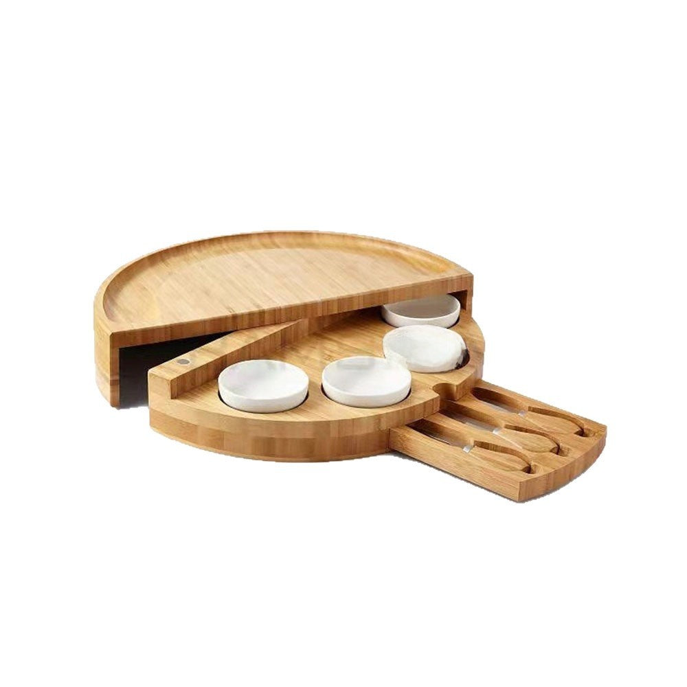 Sun Lake Supply Bamboo Cheese & Charcuterie Board Circular Drawer Space Saving Design