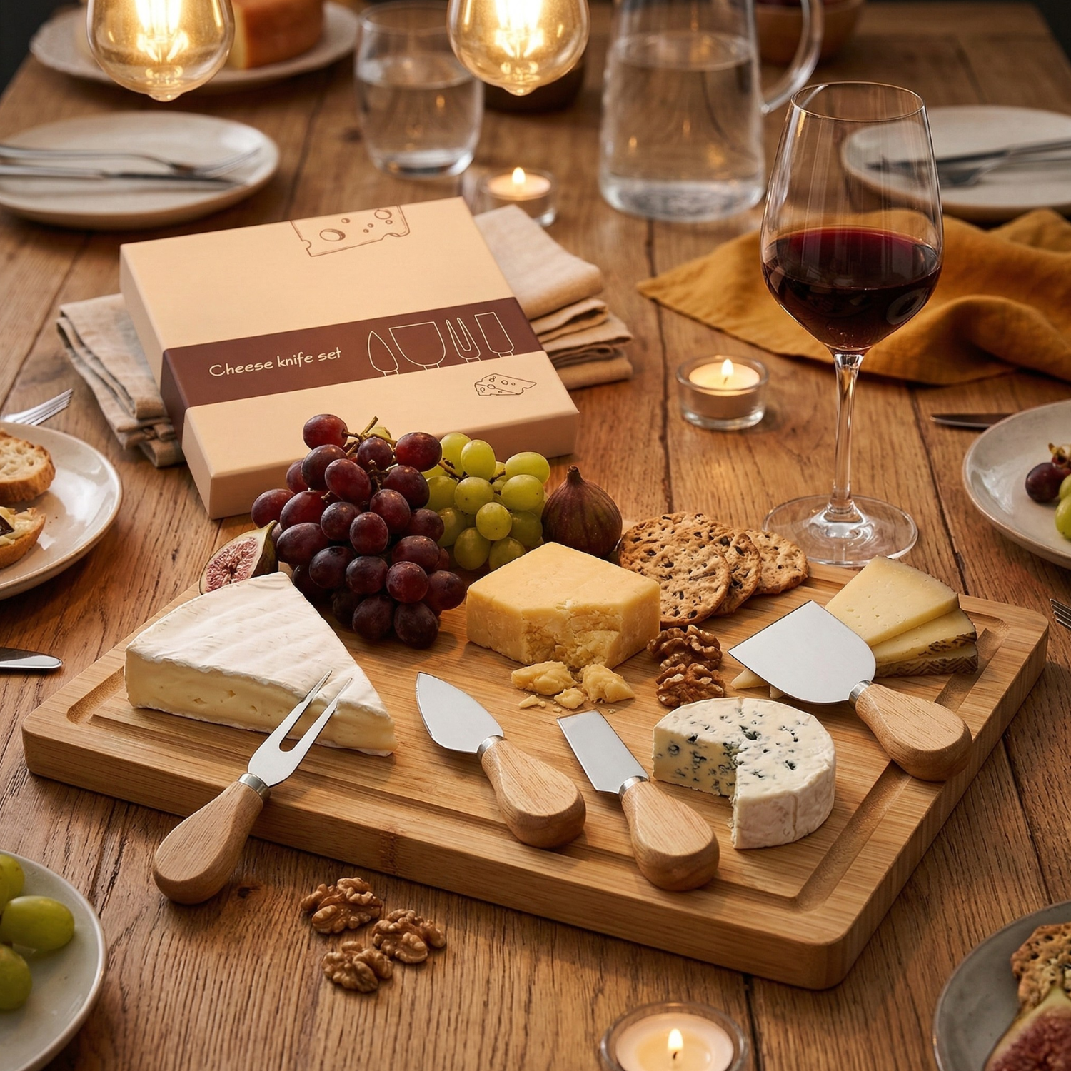 4-Piece Cheese Knife Set with Wooden Handles Stainless Steel Cheese Cutter Set (Gold or Silver)