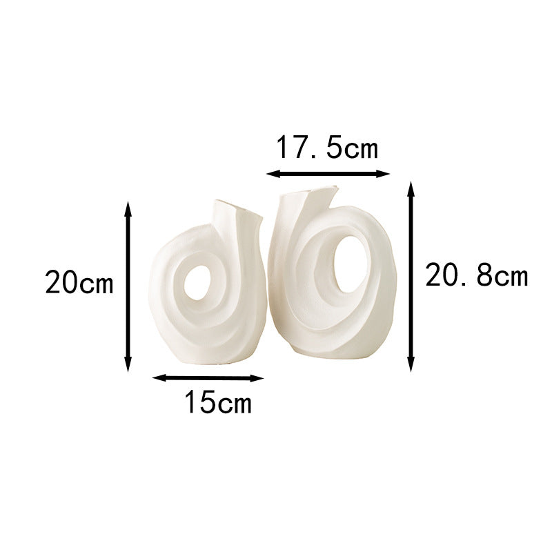 Abstract Sculptural Ceramic Vase Set (2-Piece) – Modern Decor in Ivory White or Obsidian Black