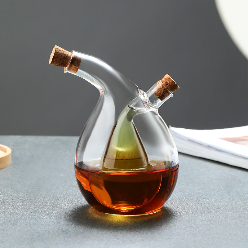 Sun Lake Supply Dual Chamber Glass Cruet ? Modern Oil & Vinegar Pour Bottle for Elevated Cooking