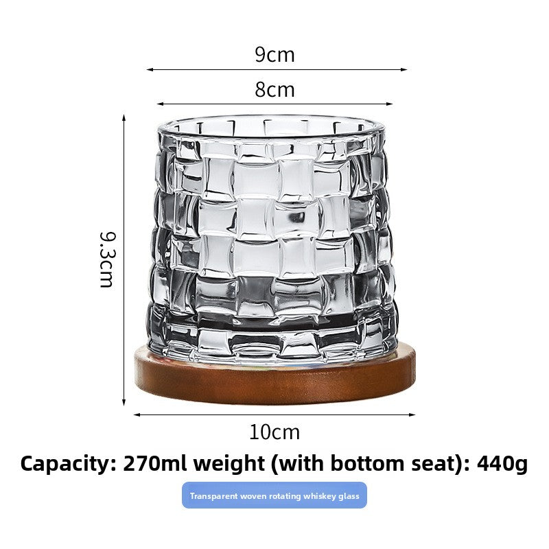Rotating Pattern Whiskey Glass with Wooden Base