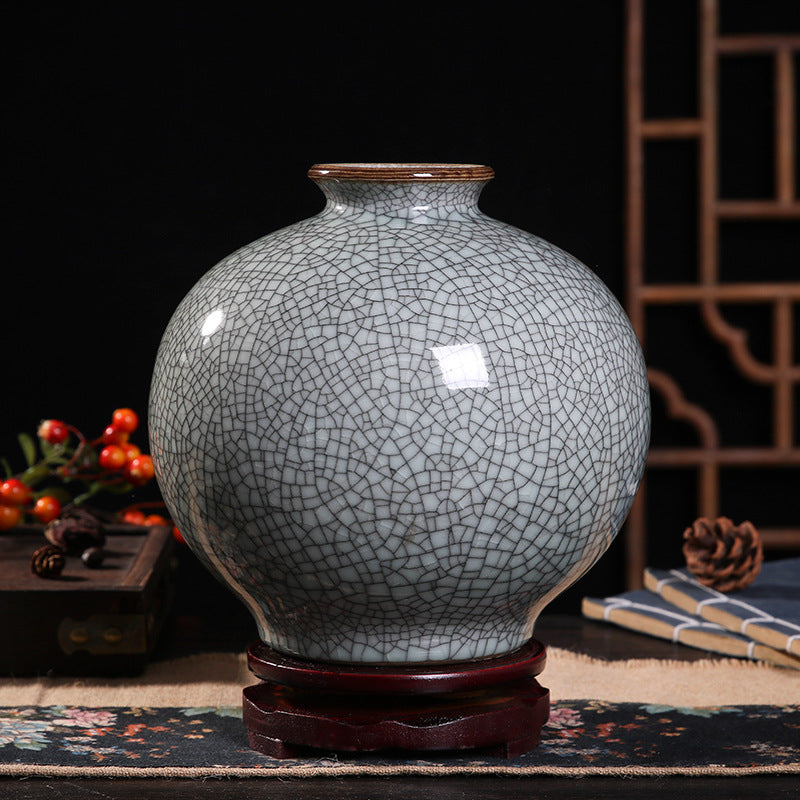 Crackle Glaze Porcelain Vase Collection - Handcrafted Ceramic Decor in Multiple Silhouettes