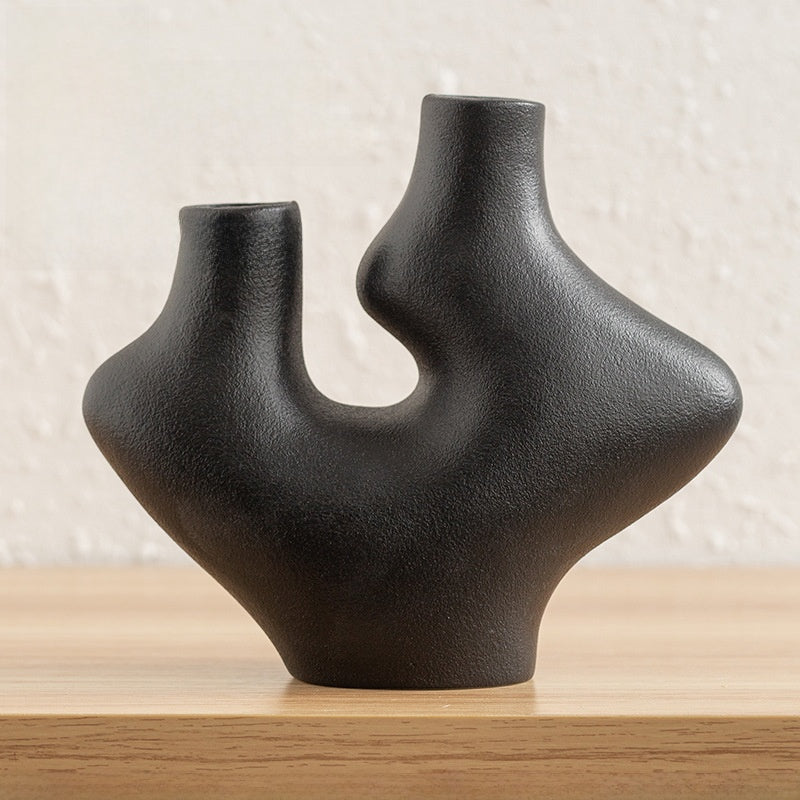 Abstract Sculptural Ceramic Vase – Modern Minimalist Decor (Obsidian Black or Ivory White)