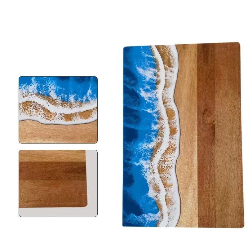 Sun Lake Supply Ocean Wave Resin Large Cutting Board Handcrafted Wood & Epoxy Coastal Serving Board