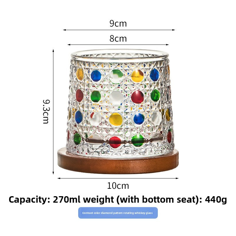 Rotating Pattern Whiskey Glass with Wooden Base