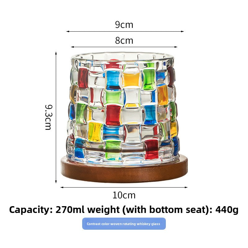 Rotating Pattern Whiskey Glass with Wooden Base