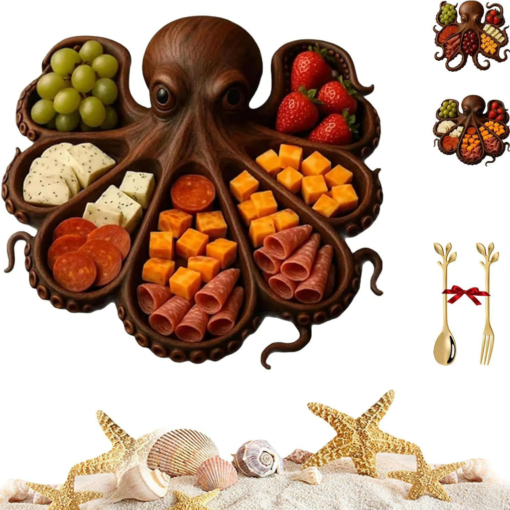 Sun Lake Supply Wooden Octopus Serving Tray Cheese & Charcuterie Board Delicacy Platter
