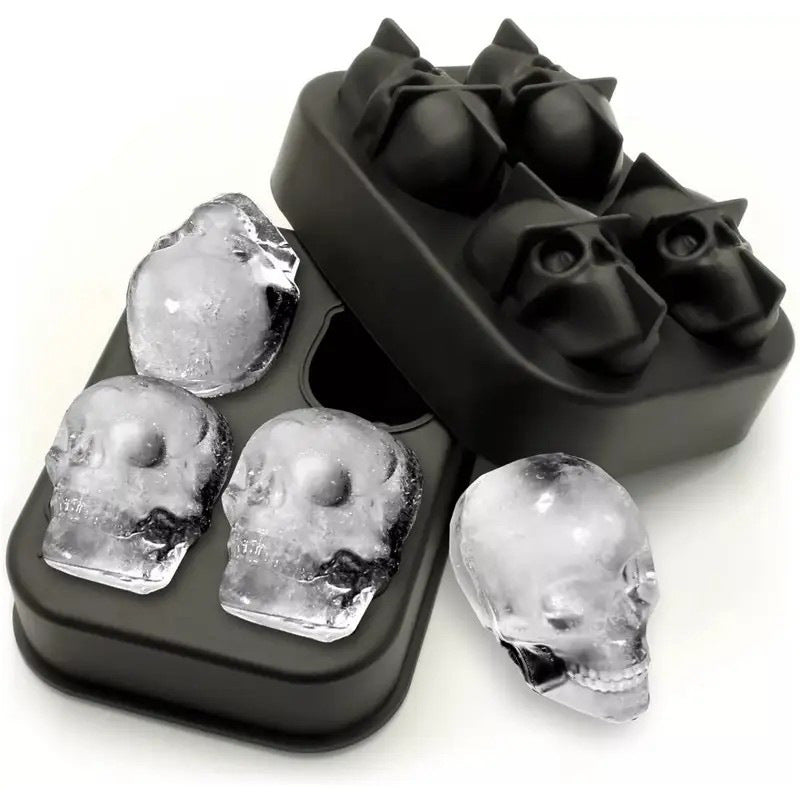 Skull Ice Cube Mold Tray - 3D Skull Ice Maker for Whiskey, Bourbon, Cocktails & Halloween Drinks